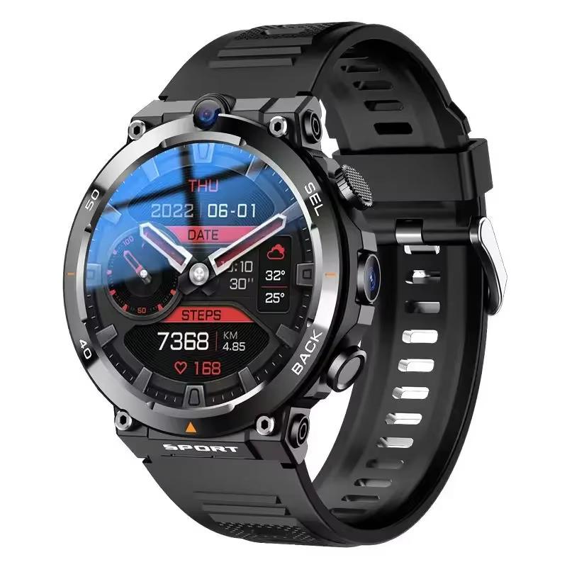 1,39-Zoll 4G Netzwerk SIM-Karten Smartwatch Dual-Kamera GPS Wifi NFC Robust 64G-ROM Google Play IP67 Android Herren Damen Smartwatch 2G RAM 16G ROM schwarz