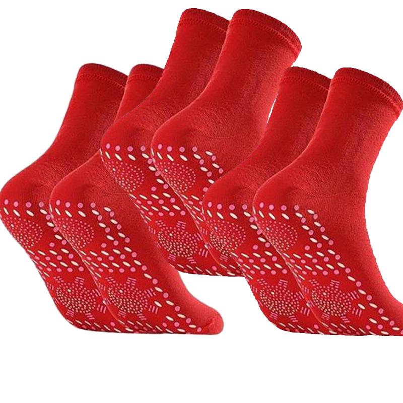 1/3/5 Paar Turmalin-Socken mit selbsterhitzender Wirkung, warme Wintersocken, Thermosocken für die Gesundheitspflege, kurze Socken zur Abnehmen, Magnetfeldtherapie-Socken 3 PCS rot