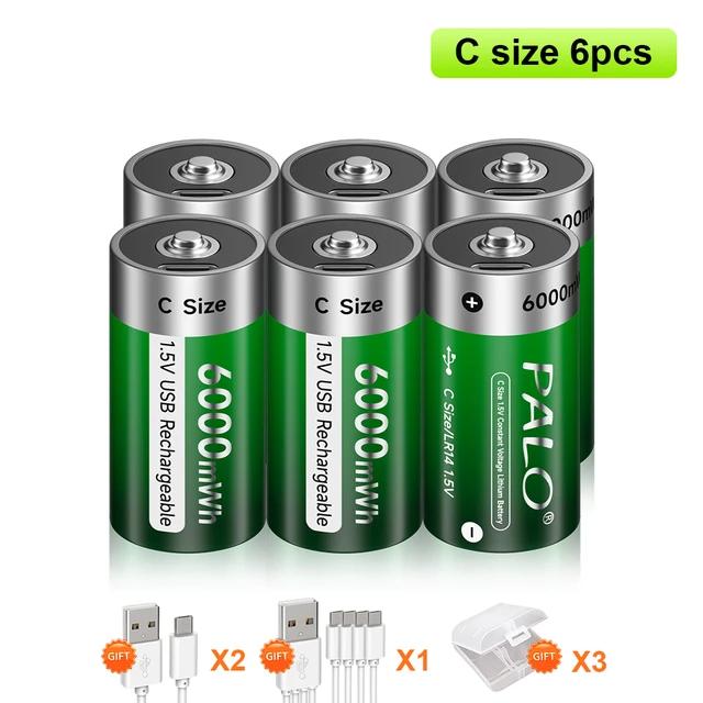 PALO 6000 mWh 1,5 VC Größe wiederaufladbare Batterie Typ C USB-Aufladung R14 LR14 Li-Ion C-Batteriebatterien für Taschenlampen-Gaskocher 6pcs Battery