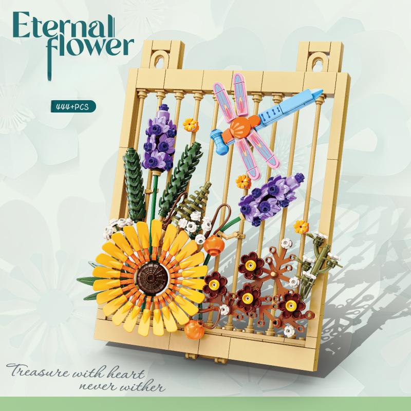 KAZI Ewige Blume Wandbild Sonnenblume Libelle Schmetterling Bausteine Kinderspielzeug Geschenk KEINE BOX