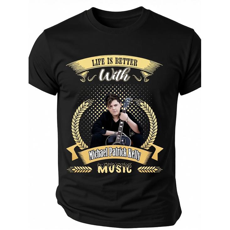 Michael Patrick Kelly Musik T-Shirt - Kurzarm-T-Shirt mit ikonischem Unterschriften-Print, 220g Rundhals Freizeitshirt Geeignet für - Tragen & Musik L schwarz