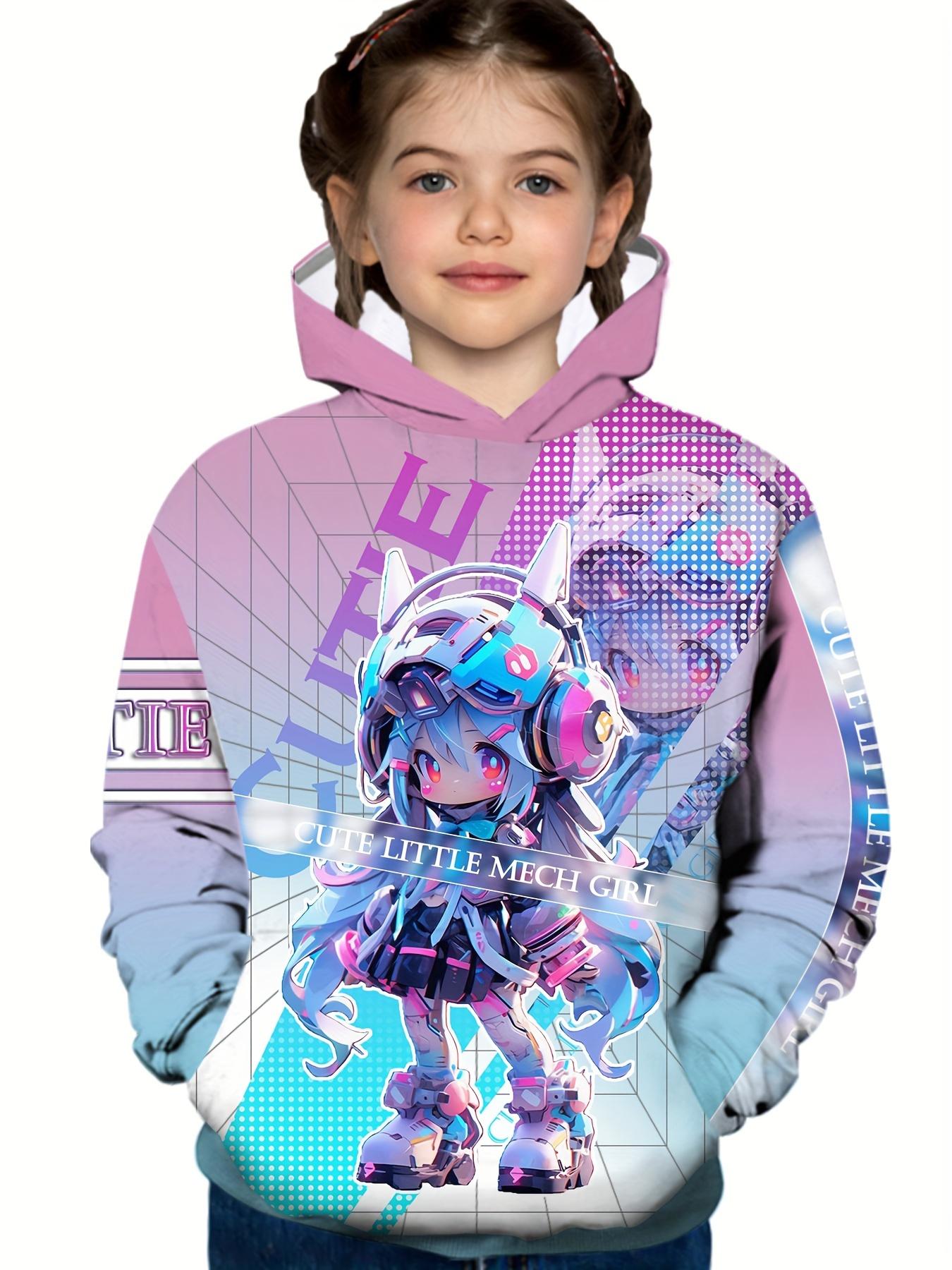 Kinder Kleidung Mädchen Hoodies Langarm Cartoon Comic Mädchen Druck Herbst Kinder Kleidung Mädchen Kawaii Mädchen Tops Kinder Kleidung 130CM gray