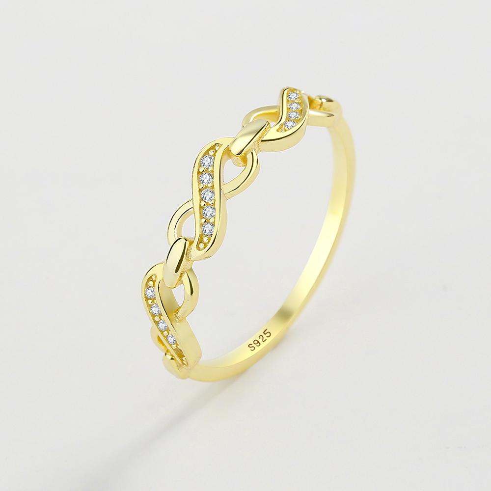 Klassische Klar Zirkon Echt 925 Sterling Silber Mode Goldene Farbe Finger Ring für Frauen Mädchen Party Zubehör Schmuck 8 gold