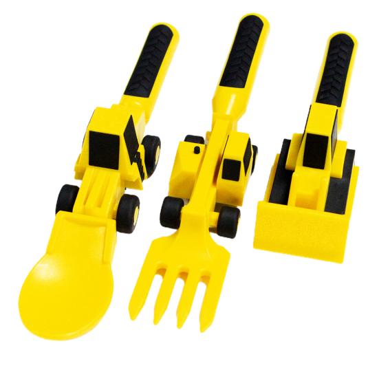 1 Set Besteck Set Anti-rutschte Griff Multi-use PP Bulldozer Form Food Grade Materialien Abendessen Löffel Kinder gelb