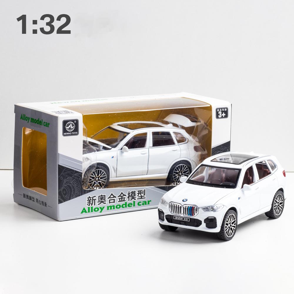 1:32 Kompatibel für BMW X5 SUV Modellauto-Spielzeug, Zinklegierung, zurückziehbares Spielzeugauto mit Ton und Licht für Kinder, Jungen, Mädchen, Geschenk 1/32-16.5x7.5x6.5cm weiß