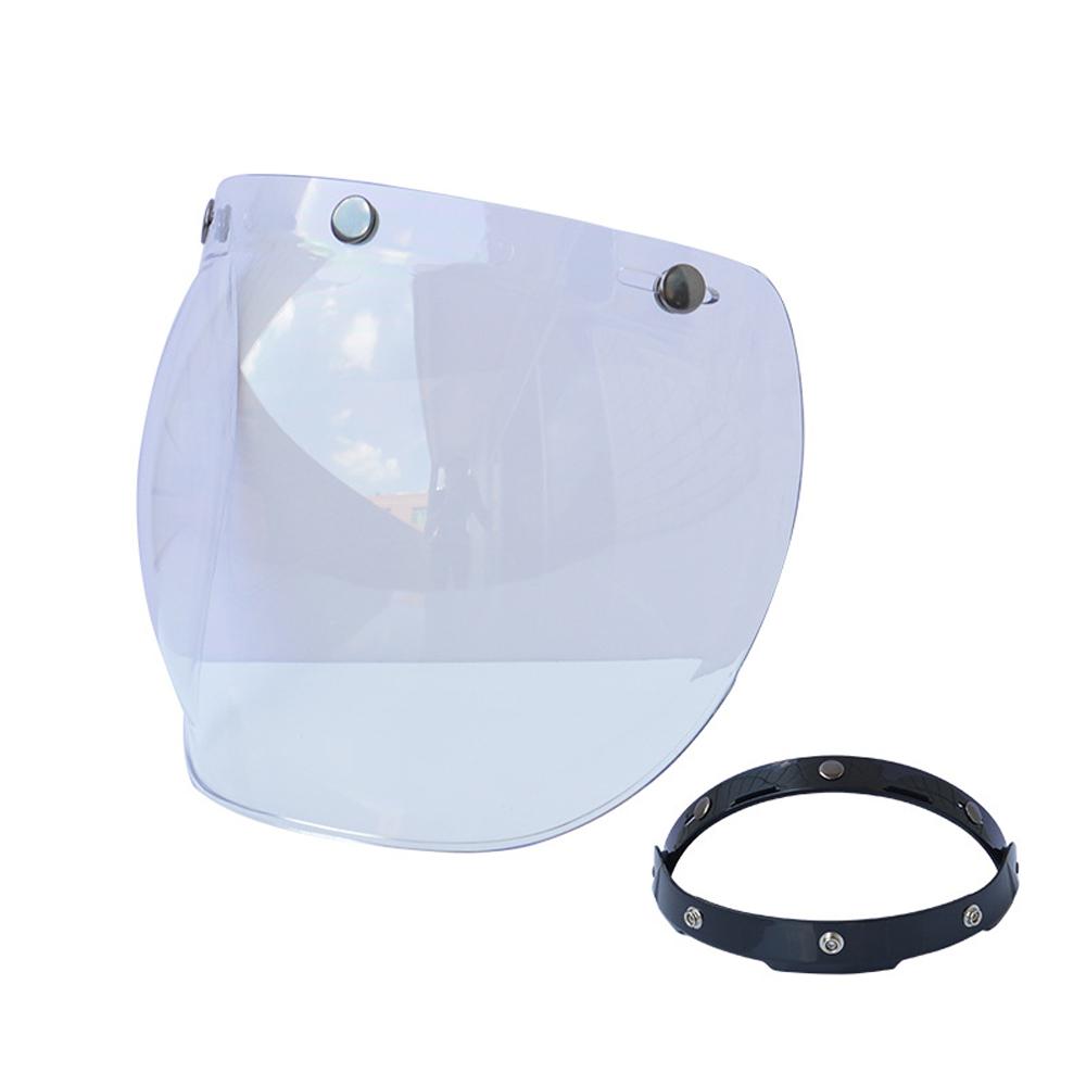 Helm-Blasenvisier, Motorradhelm-Windschutzscheibenlinse mit Klapphalterung für 3-Snap-Open-Face-Helme transparent