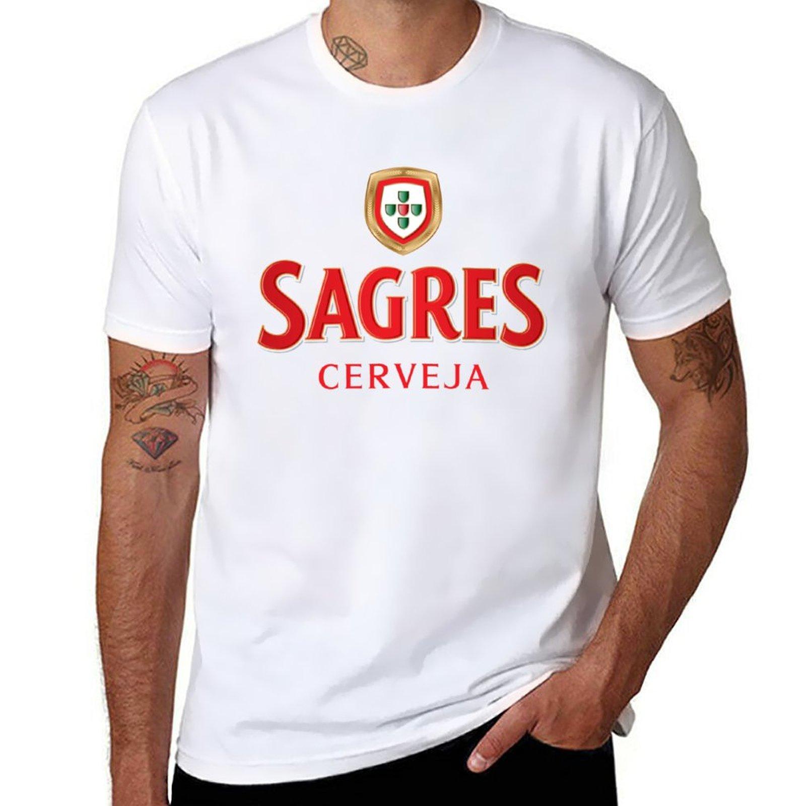 Neues Sagres Bier T-Shirt schwarzes T-Shirt schnelltrocknendes T-Shirt schwarze T-Shirts für Herren M white