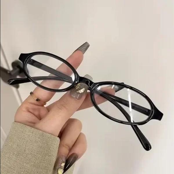 Vintage kleine ovale Brille Mädchen Y2K Stil Rot Grün Rahmen Glasbrille Dekorative Outdoor Mode Anti-blaue Brille Geschenke 1PCS schwarz