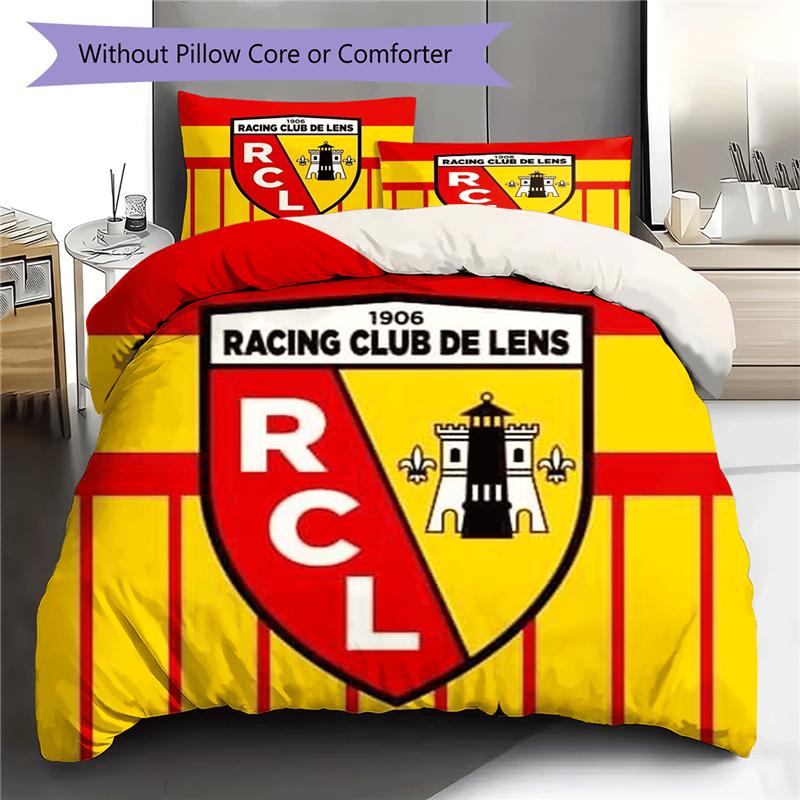 Racing Club De Lens RCL Fußballclub Muster Bettbezug und Kissenbezüge, 1 Bettbezug mit 2 Kissenbezügen, Ohne Füllung, Geschenk für Sohn, Geschenk für Tochter 135x200cm weiß
