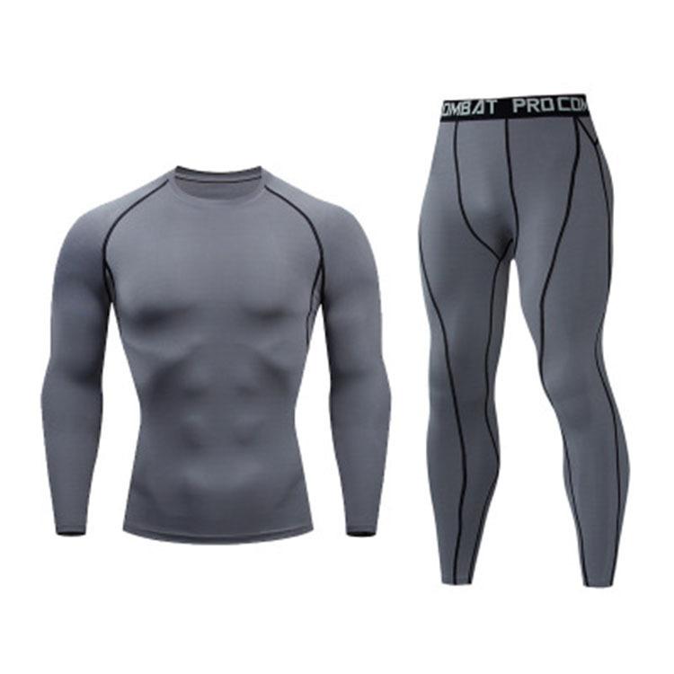 2 Stück Herren Kompressions Sportbekleidung Anzug GYM Tight Sport Yoga Sets Workout Jogging Fitness Kleidung Trainingsanzug Hosen Sportlich XXXL grau