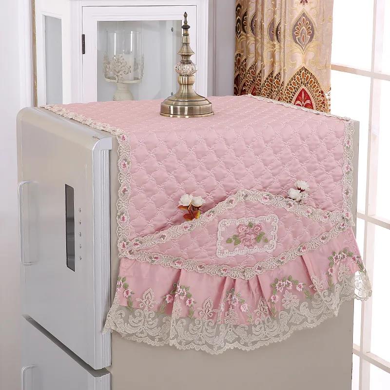 Verdickter Stoff Spitze Kühlschrank Handtuch Kühlschrank Abdeckung Staub Abdeckung Kühlschrank Abdeckung 55*130cm rosa