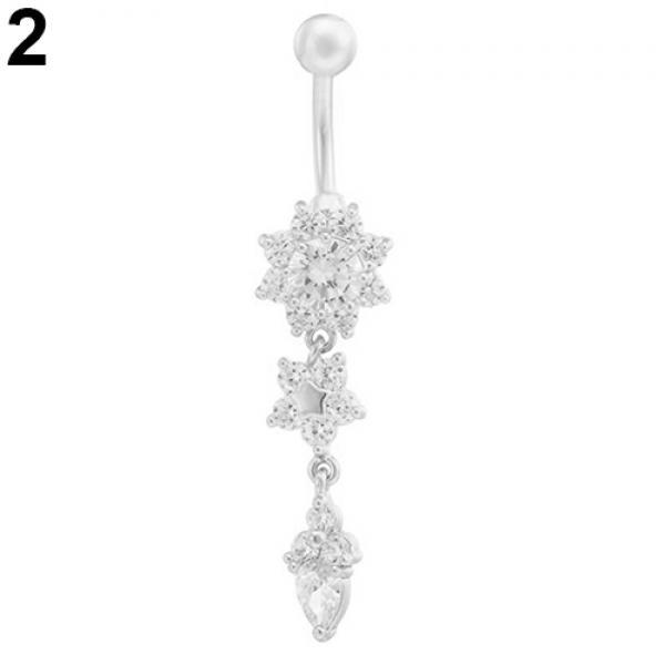 Sexy Frauen Blume Strass baumeln Bar Barbell Bauchnabel Ring Körper Piercing silber