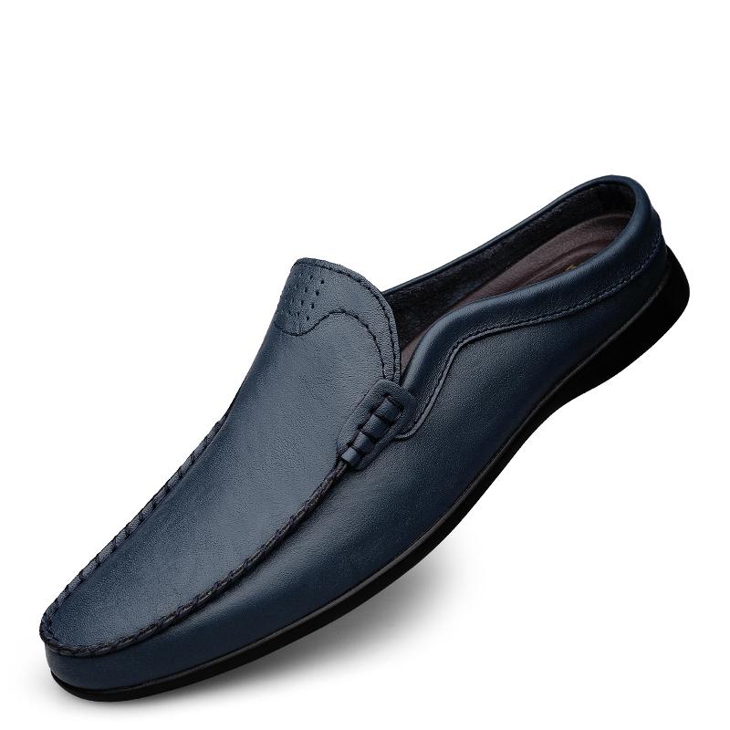 Mode Italienische Echtes Leder Herren Hausschuhe Luxus Slipper Mokassins Outdoor Rutschfest Herren Freizeitschuhe Sommer Sandale Halbschuhe Für Herren 44 blau
