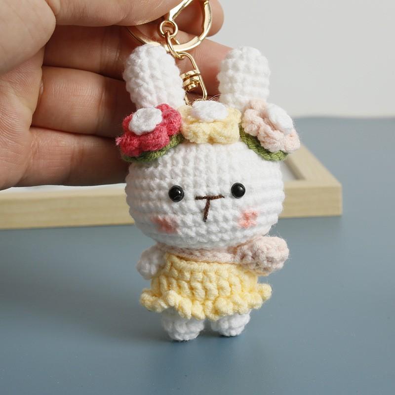 Handgemacht Häkeln Rosa Schlappohr Hase Schlüsselanhänger Gestrickte Hasenpuppe Schlüsselanhänger Für Geschenk Niedliche Tierpuppe Häkel-Schlüsselanhänger Individuell white