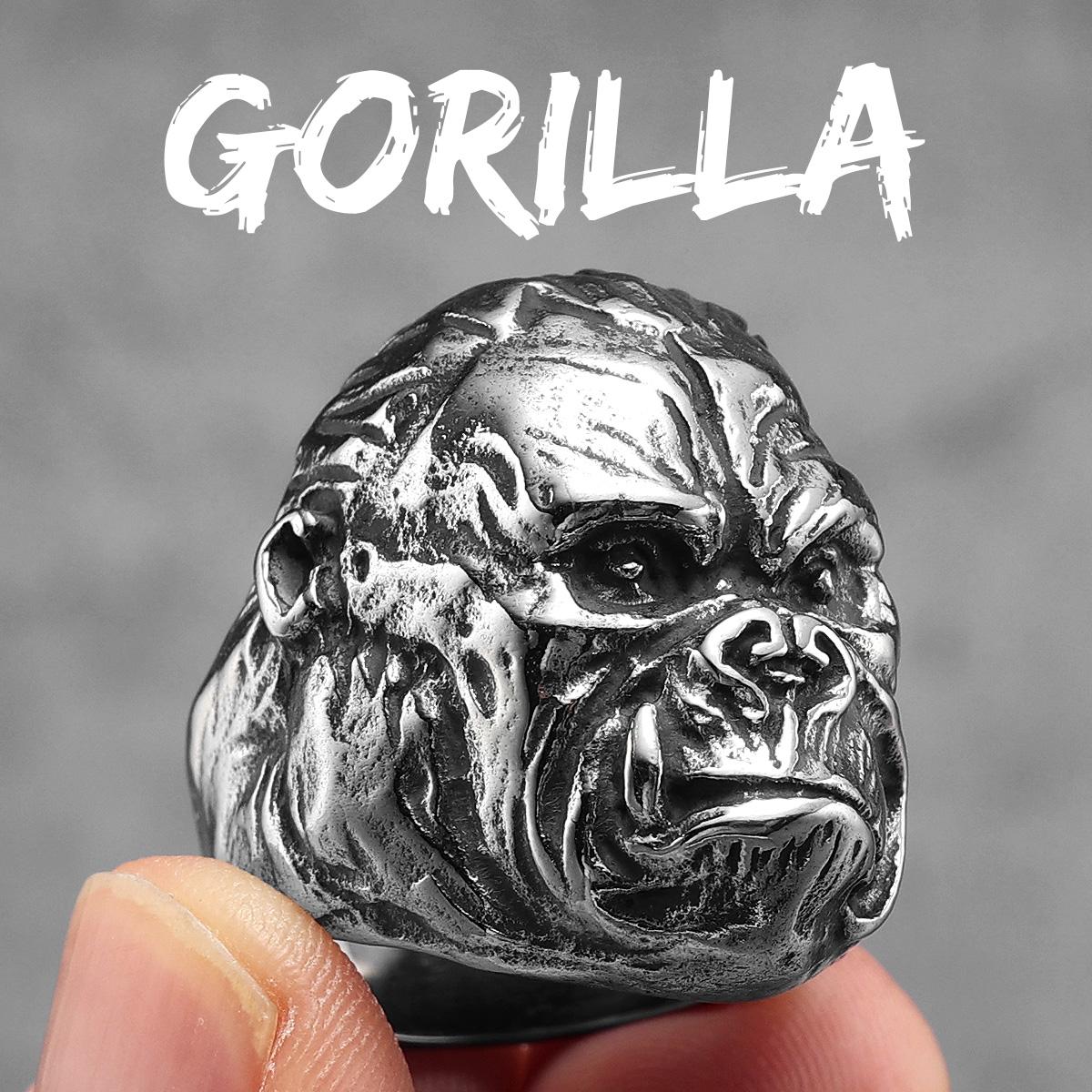 Gorilla Affenring Edelstahl Herrenringe Wildtier Punk Retro für Herren Rockschmuck Schmuckgeschenk Dropshipping Iron Studio 7 gray