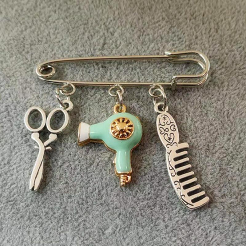 Neue kreative Mode Designer Brosche Schmuck Friseur Schere Kamm Haartrockner Anhänger Brosche Geschenke minze, grüne