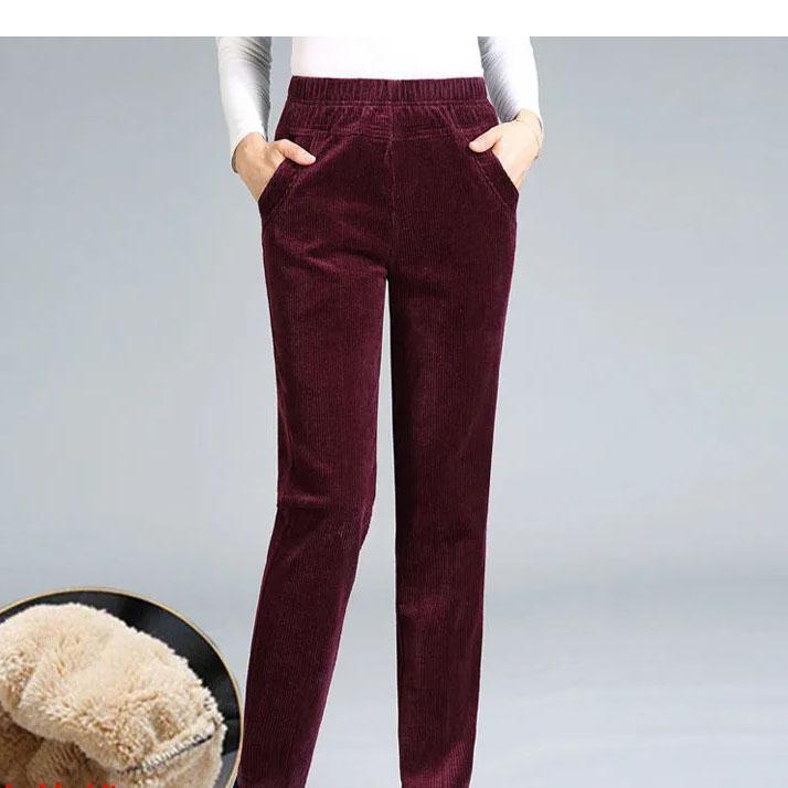 Herbst Winter Frauen Lose Verdicken Plüsch Casual Hosen frauen Cord Warme Hosen Leggings Hohe Taille Harem Hosen Hosen XXL wein rot