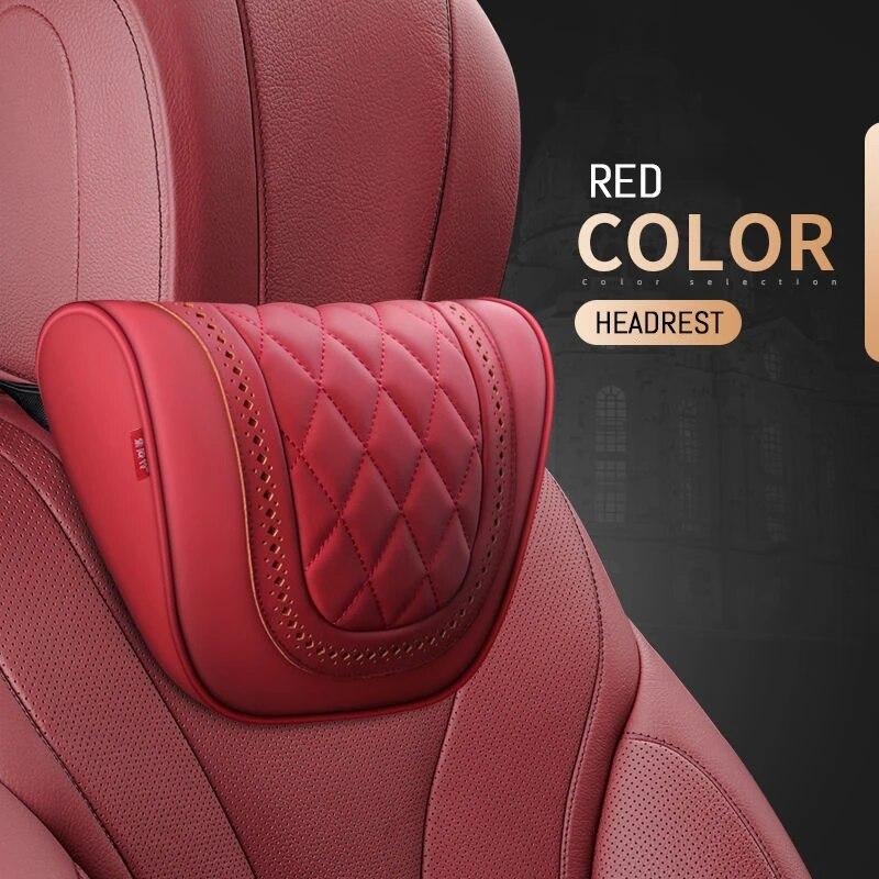 Napa Leder Maybach S-Klasse Design Auto Nackenkissen Auto Reise Nackenstütze Kissen Sitz Nackenstütze Auto Innenraum Red-1pcs