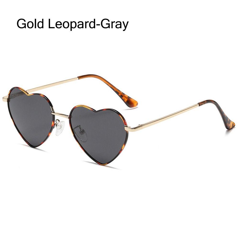 Vintage UV400 Schutz Metallrahmen Herzförmige Sonnenbrille 90er Brille Shades Herz Sonnenbrille Gold Leopard-Gray
