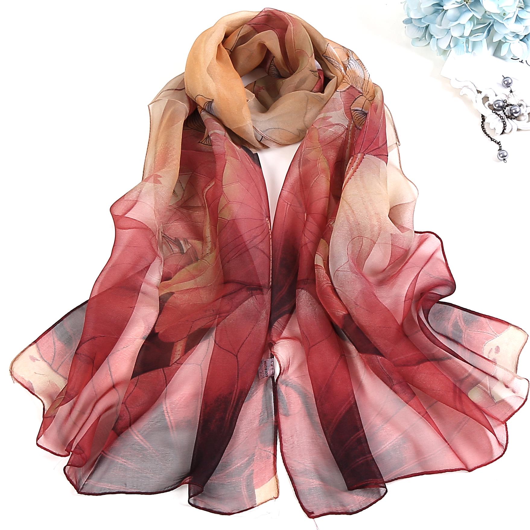 Lange Schals Wraps Frauen Strand Sonnencreme Hijab Blumendruck Seidenschal Chiffon Kopftuch Halstücher 50x160cm 160 cornell rote