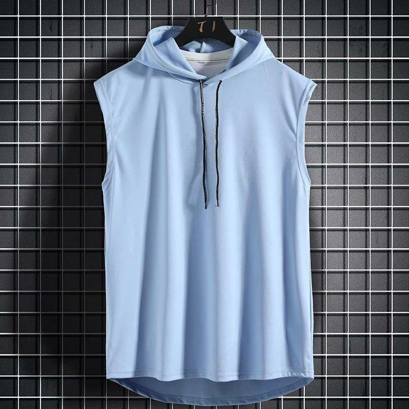 Sommer Herren Muscle Hoodie Weste Ärmellos Bodybuilding Gym Workout Fitness Shirt Hochwertige Weste Hip Hop Sweatshirt Herren Tops XXXL blau