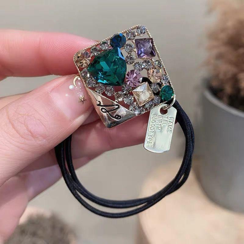 Mode Kristall Strass Haar Seil Frauen Krawatte Haar Gummiband Pferdeschwanz Haar Ring Einfache Retro Haar Krawatte Haar Zubehör square