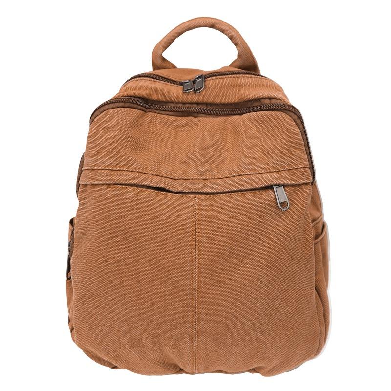 Canvas Kleiner Rucksack Damen Einfarbig Rucksack Student Reise Kleine Tasche braun