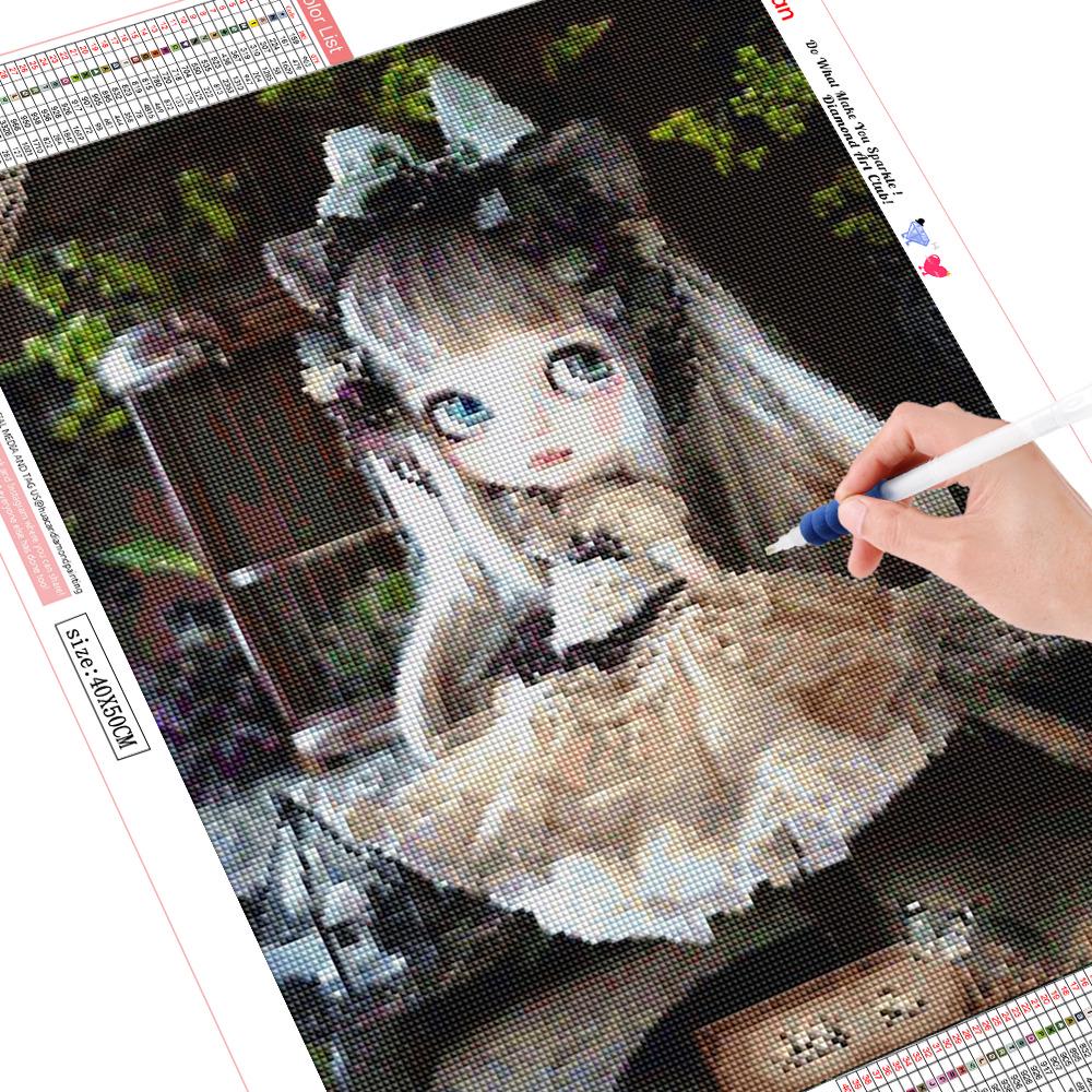 Diamant-Malerei-Set, komplette runde Puppe, 5D-Diamant-Mosaikbild, Strass-Cartoon-Diamant-Stickerei 20X30