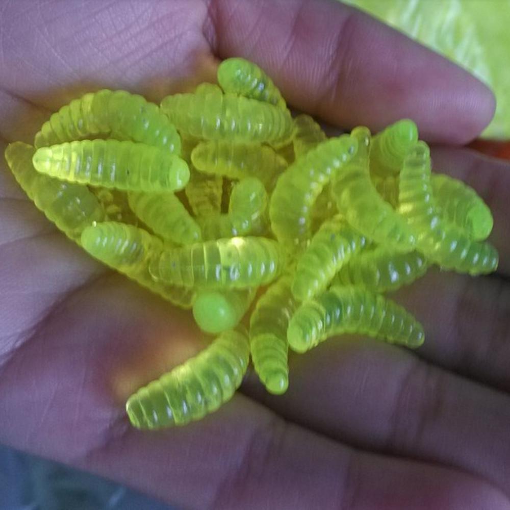 Weicher Wurm-Imitations-Maden-Angelköder, Wurmköder, 2 cm/0,79 Zoll, künstlicher bionischer Weichwurmköder, Angelausrüstung für den Außenbereich 50PCS grün