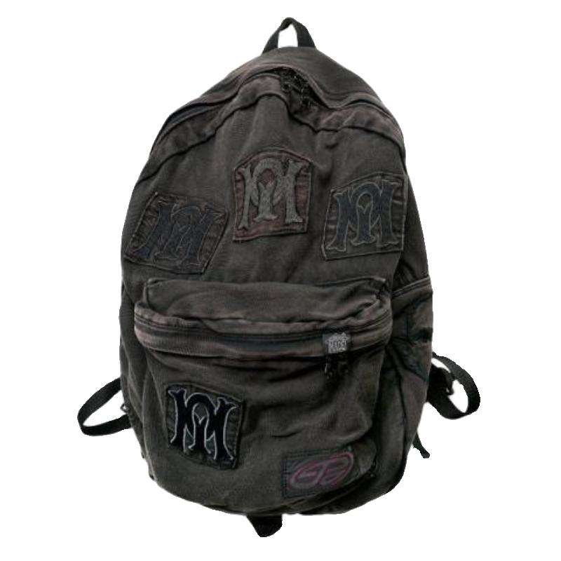 Y2k Stickerei Rucksäcke Damen Gewaschen Vintage Gothic Schultaschen MÄNNER Design Mochila Casual Schulrucksack für College-Studenten schwarz