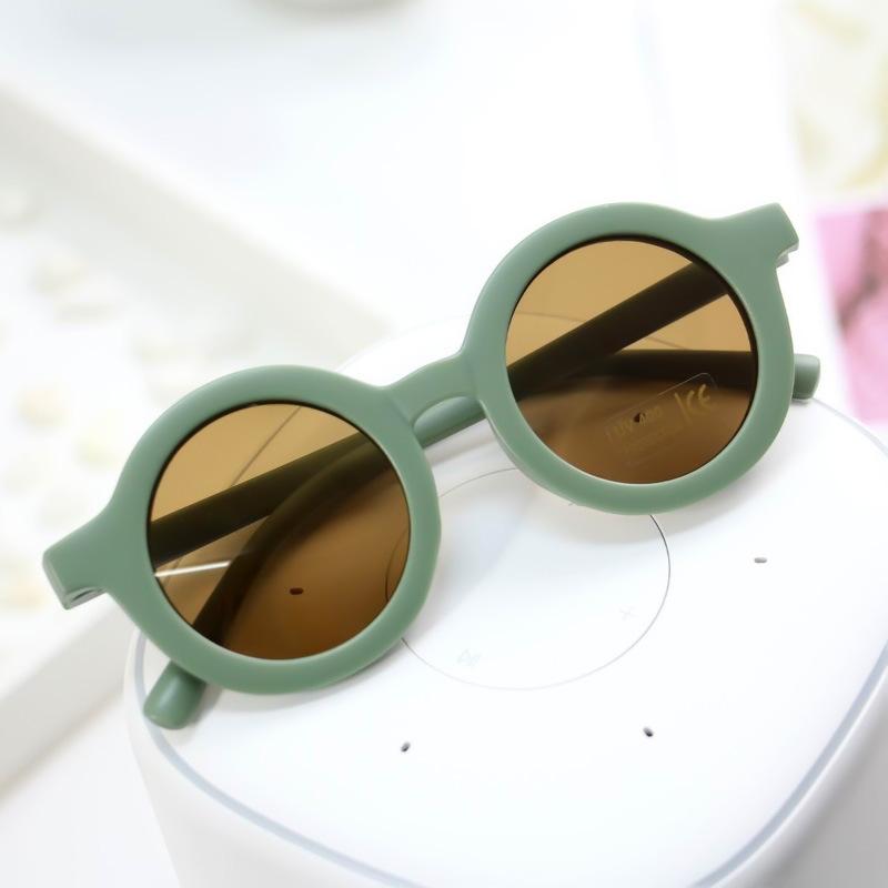 Neue Mode Kinder Sonnenbrille Kleinkind Retro Einfarbig Ultraviolett-beständig Runde Komfort Brille Brillen für Kinder grün