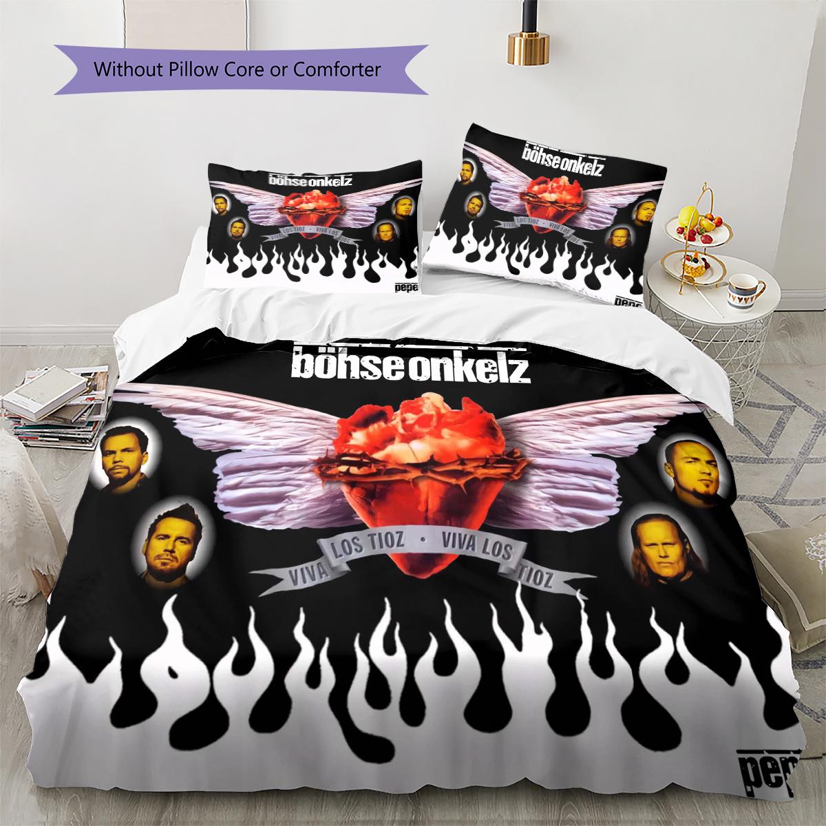 Bohse Onkelz Muster Bettwäsche Steppbett Set Bettbezug Kissenbezug Heimdekoration Geschenk (1 Bettbezug + 2 Kissenbezüge, ohne Füllung) 135x200cm