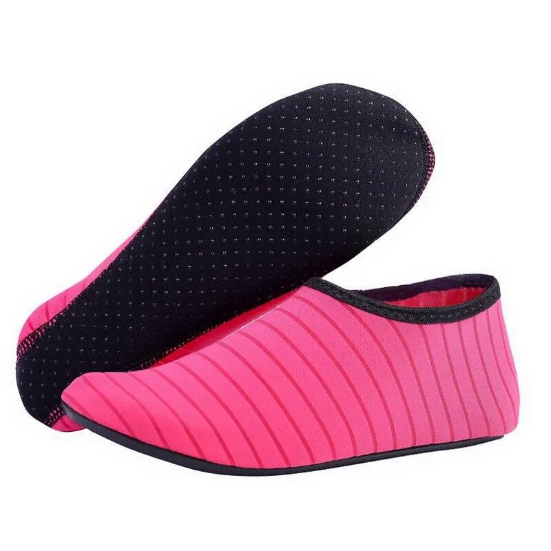 Sommer Wasserschuhe Herren Aqua Socken Sneakers Unisex Schwimmschuhe Strandsocken Große Übergrößen Sneakers Gestreifte Bunte Schuhe Kinder L (38-39) rose rot