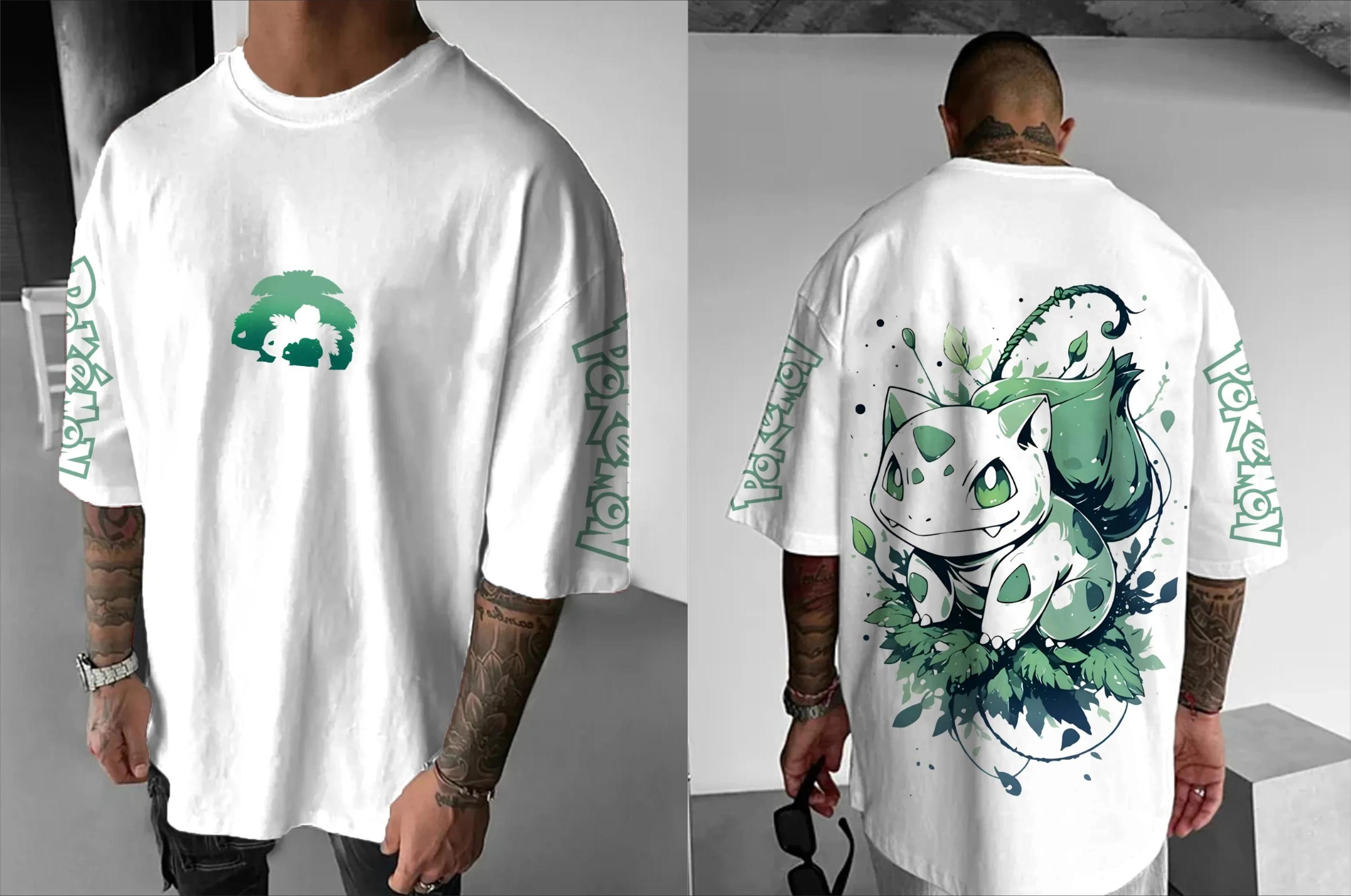 2026 Pokémon Japanischer Anime Merchandise Mimikyu Bisasam Kurzarm T-Shirt Pokémon Sommer Herrenmode Atmungsaktives Sportoberteil Y2K L gray