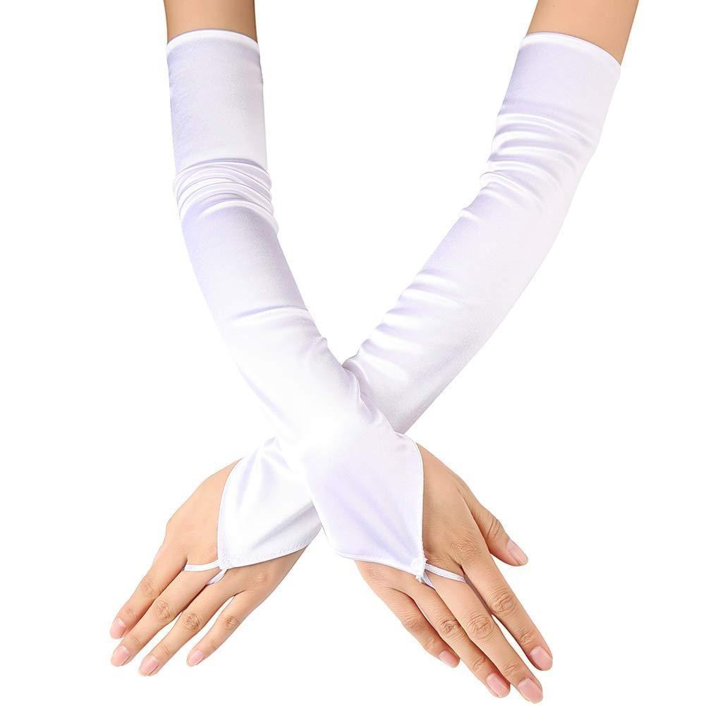 Satin Hakenfinger Mittellange Handschuhe Einfache Satin Braut Performance Handschuhe Europäische Und Amerikanische Retro Hochzeitskleid Handschuhe white