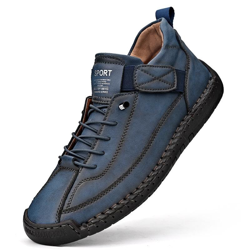 Leder Casual Männer Schuhe Design Turnschuhe Mann Atmungsaktive Leder Schuhe Männer Stiefeletten Outdoor 42 blau