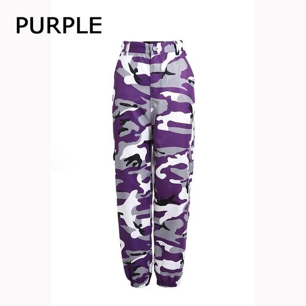Damen High Waist Slim Cargo Camouflage Hose Plus Size Lose Hip Hop Hose Outdoor Sport Jogging Hose S-3XL 3XL violett