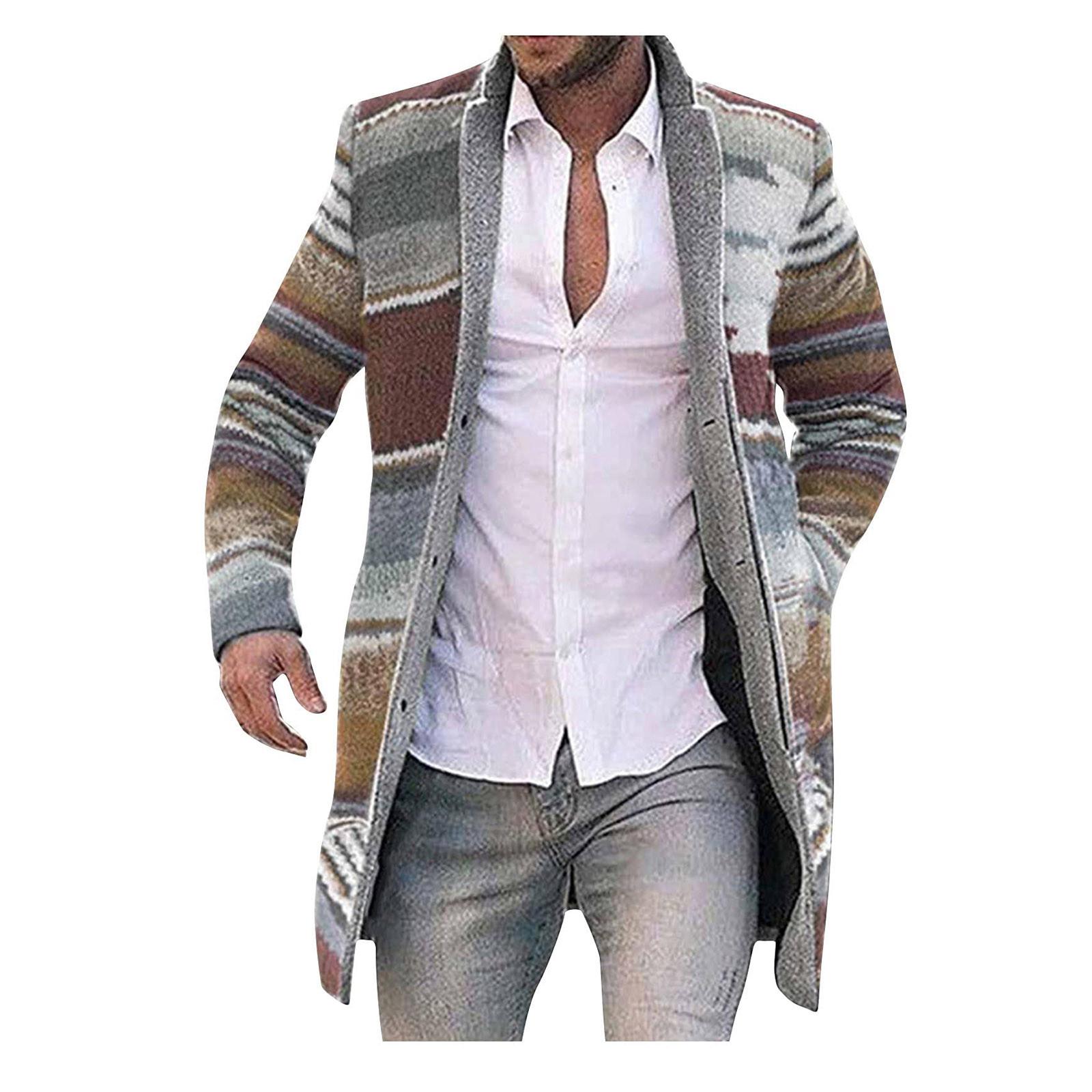 Herren-Cardigan-Mantel, bedruckt, Wollmischungen, lässig, langärmelig, Jackenlänge, Windjacke, Mantel, Trench L braun