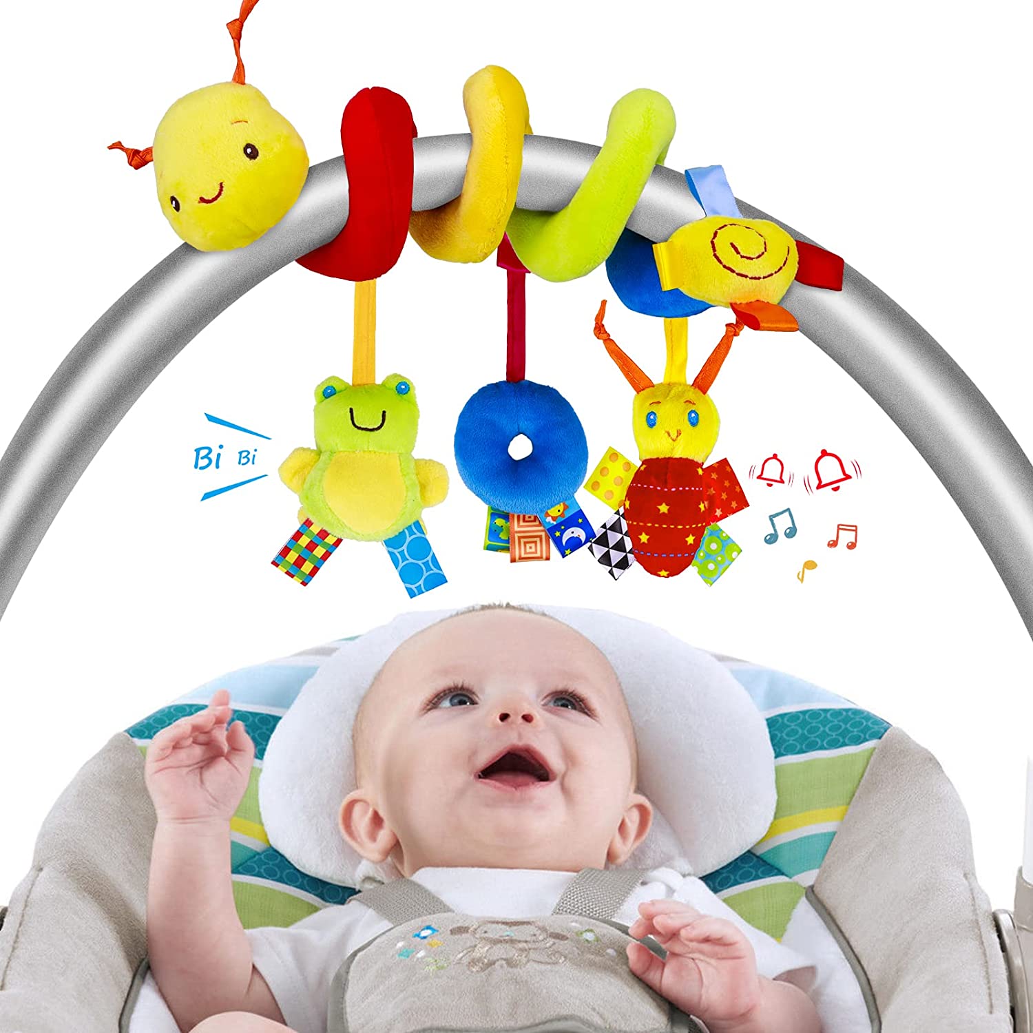 Baby-Spiral-Plüschspielzeug, Autositz-Aktivitätsspielzeug, Baby-Hängespielzeug für Kinderbett, Stubenwagen, Kinderwagen, bestes Geschenk für Kinder, Kleinkinder, Neugeborene von 0–12 Monaten Lenth-50cm