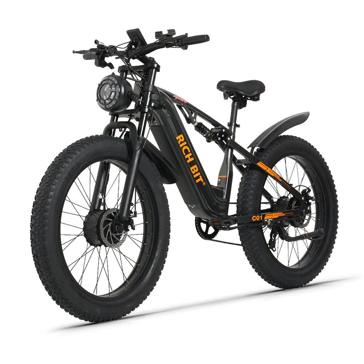 RICH BIT C01 Elektrisches Fahrrad für Erwachsene Doppelte 750W Motoren 48V 20Ah Abnehmbarer Akku Leistungsstarkes E-Bike für Pendeln und Fahrten im Freien schwarz