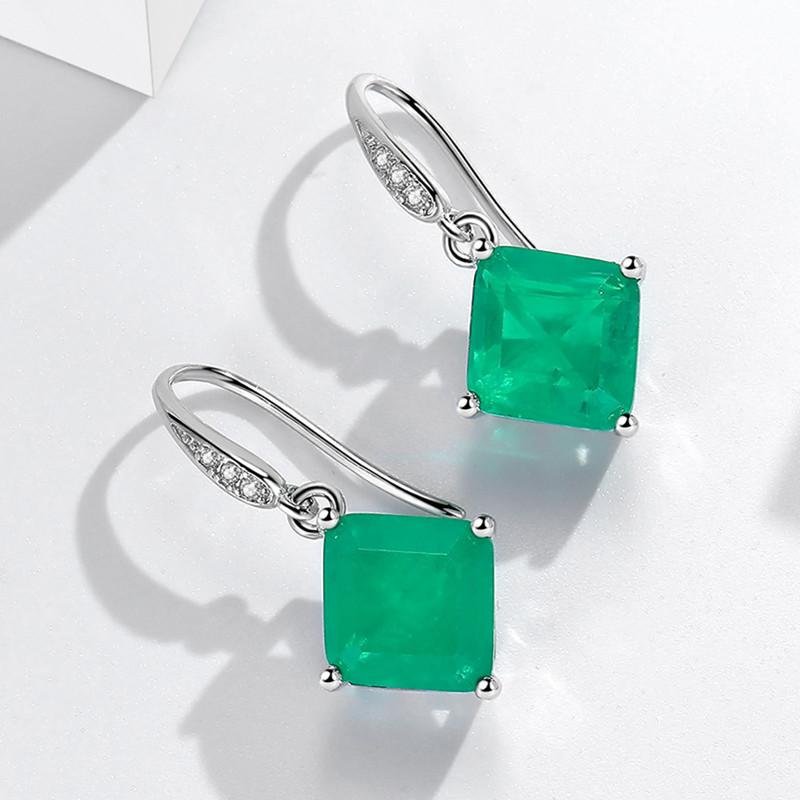 Brasilianische Paraiba Turmalin Smaragd Steine ​​Tropfen Ohrringe für Frauen Silber Farbe Haken Ohrringe Party Retro Schmuck 5cm