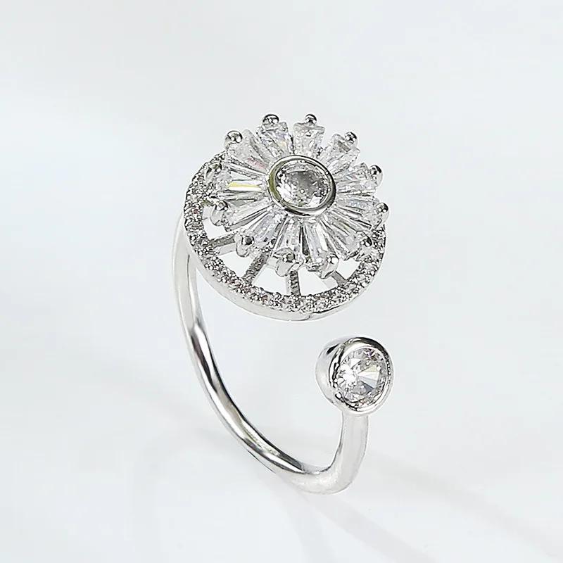 2024 Neue Fidget Spinner Ringe für Damen Zirkonia Sonnenblume Drehbar Verstellbare Beruhigende Angstringe gray