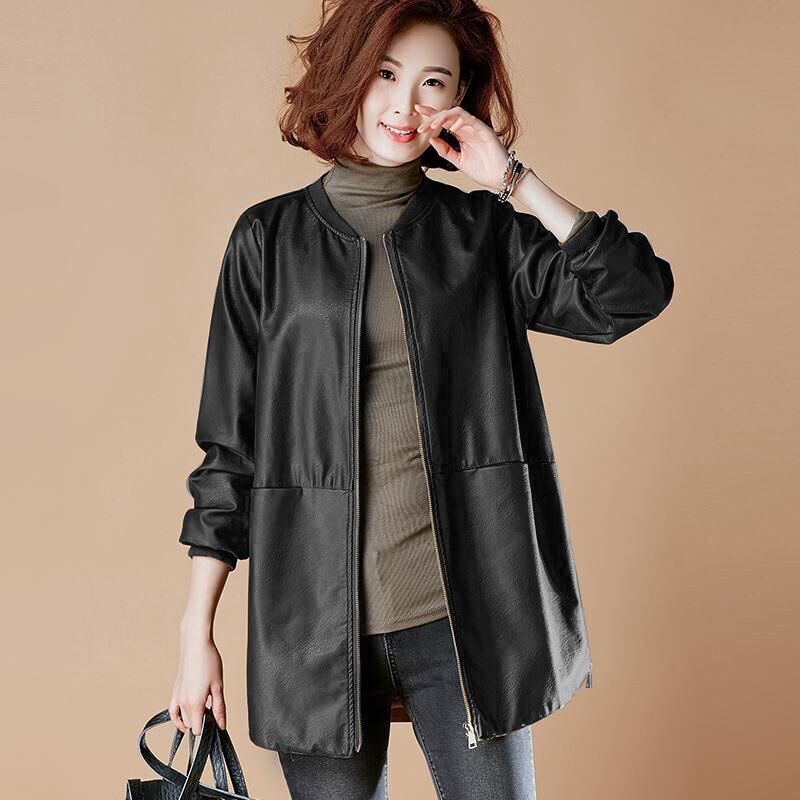 Leder Damen Lederjacke Windbreaker Lederjacke 5XL schwarz