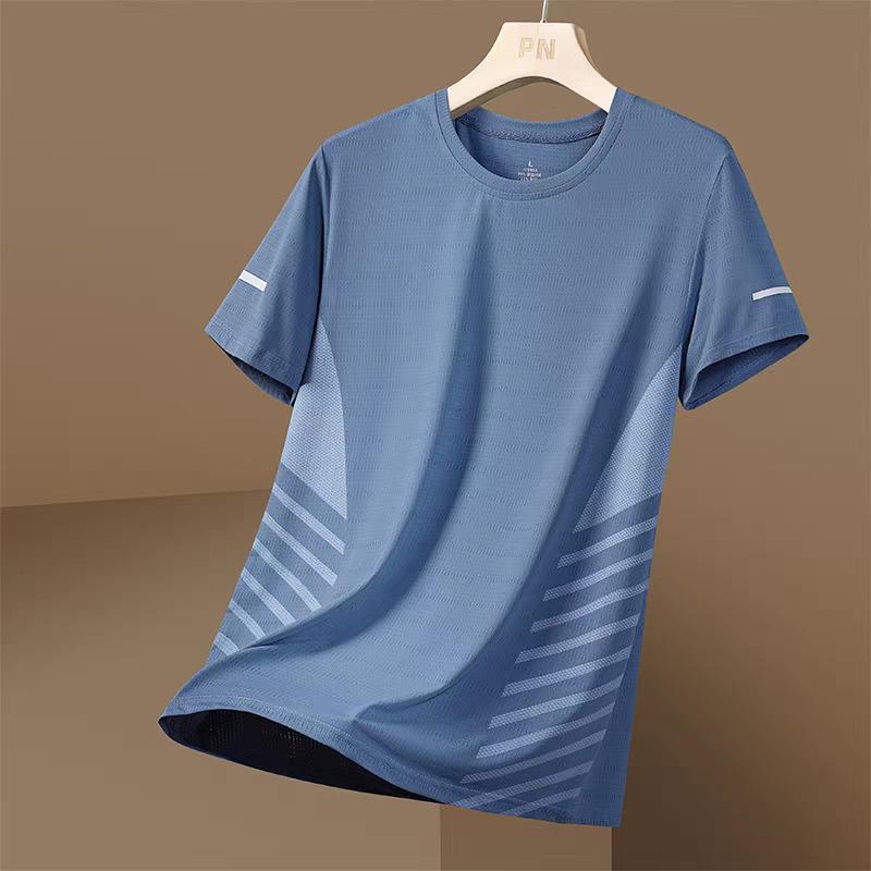 Sommer Laufsport T-Shirt Mode Schnelltrocknendes Material Kurze Ärmel Tops Lässiges O-Ausschnitt Loses T-Shirt Outdoor Fitness Herren T-Shirt 5XL blau