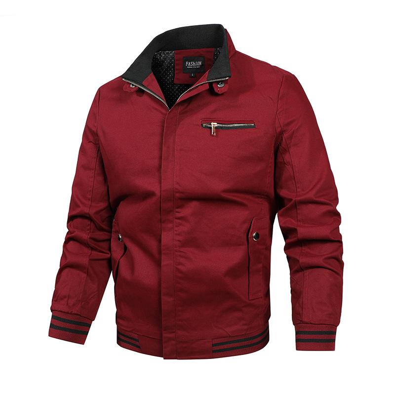 Herbst männer Casual Jacke Reine Baumwolle Gewaschen Arbeit Jacke männer Einfarbig Einfache Stehkragen Jacke XXXXL rot