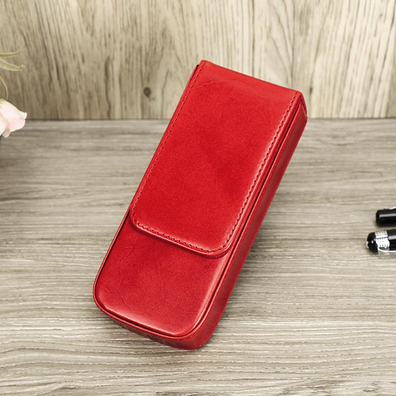 Handgefertigtes Stiftetui aus echtem Leder, mehrfarbig, 3 Fächer, luxuriöse Marken-Stiftbox, abnehmbare Stiftablage, schützende Stifttasche rot