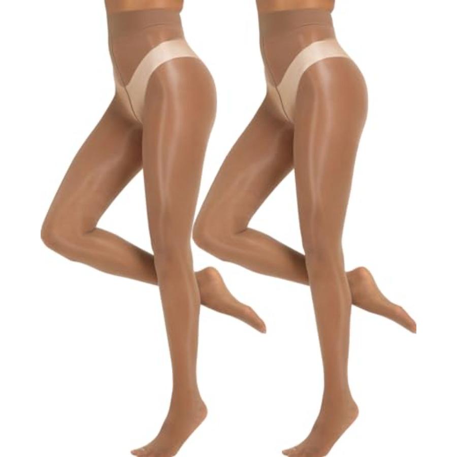 Manzi Glänzende Strumpfhosen für Damen 2 Paar Schimmernde Feinstrumpfhosen Ultra Seidig brown