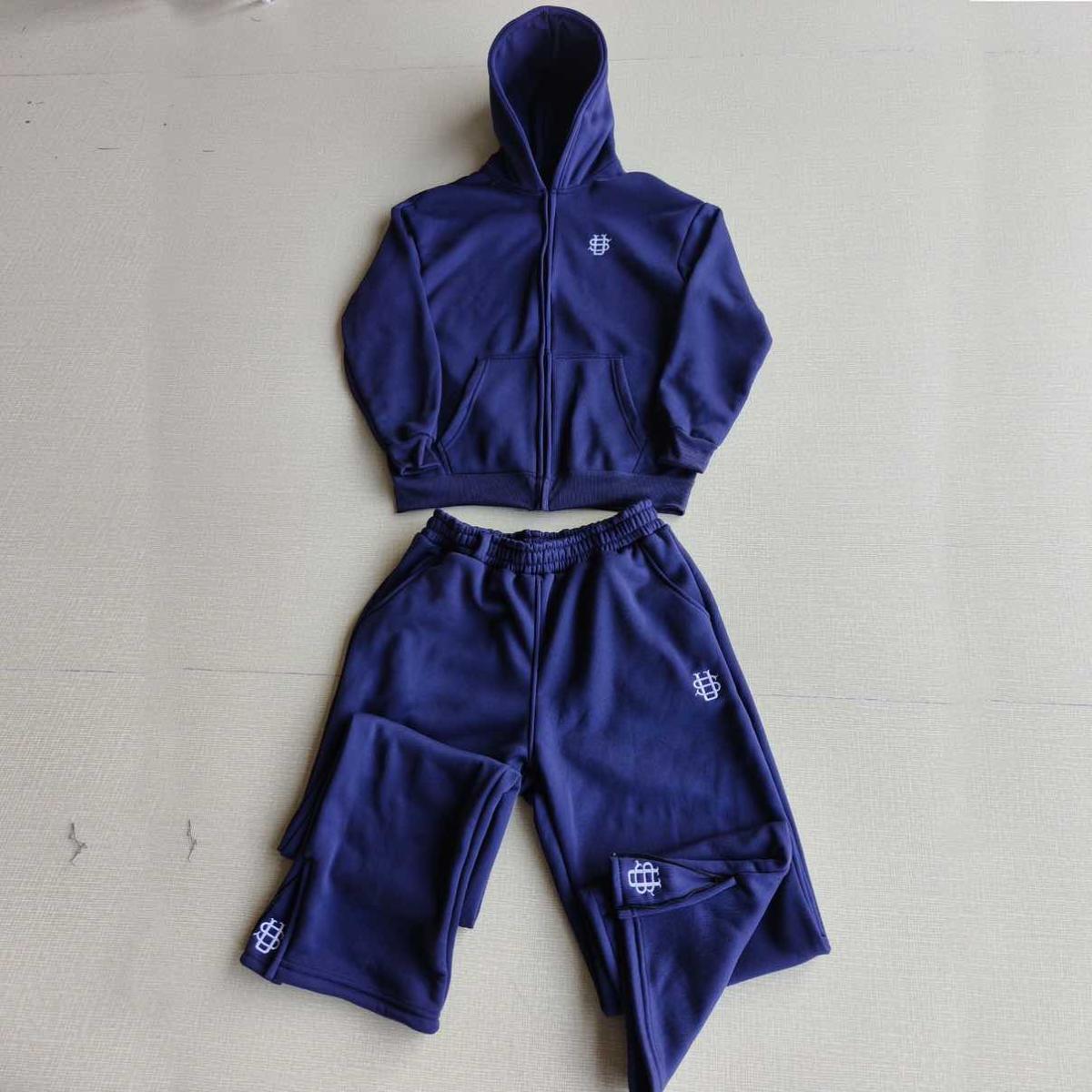 DRIPX Bestickter Lässiger Reißverschluss Hoodie Jogginghose Zweiteiliges Set Y2K Kleidung Herren Hip-Hop Übergroße Jogginghose Lässige Hose S blau