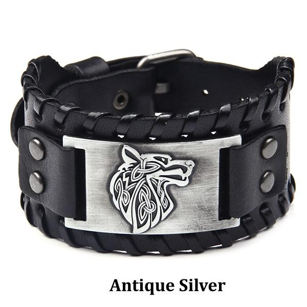 Retro Vintage Lederarmband Herren Schnalle Wolf Armbänder Punk Manschette Armreif Armband Herren Schmuck Pulseras Hombre Pulseira Masculina MIT