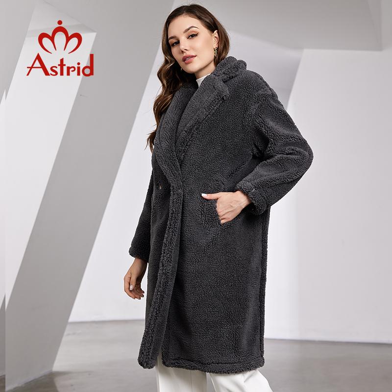 Astrid 2024 Lange Winter Frauen Teddy Mantel Pelz Jacke Stilvolle Weibliche Mode Dicke Warme Casual Mädchen DN14 M schwarz